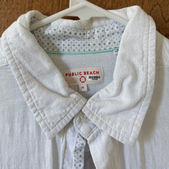 Public Beach White Linen Blend Short Sleeve Shirt with Contrasting Inner Placket - Picture 2 of 3